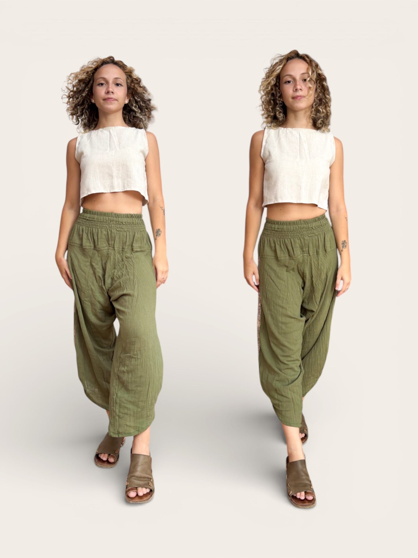 Calça Samurai Ganesha - Gaze de Algodão Verde