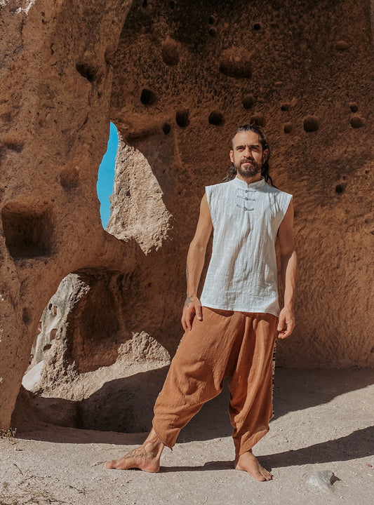 Calça Samurai Ganesha - Gaze de Algodão Mascavo