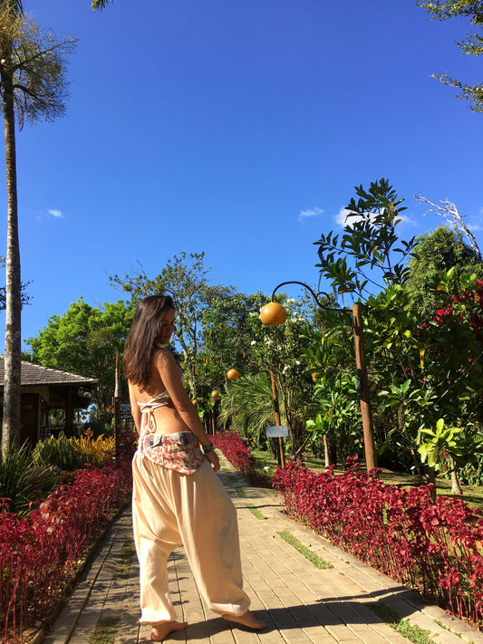 Calça Thai com Cartucheira em Linho - Bege (BAZZAR)