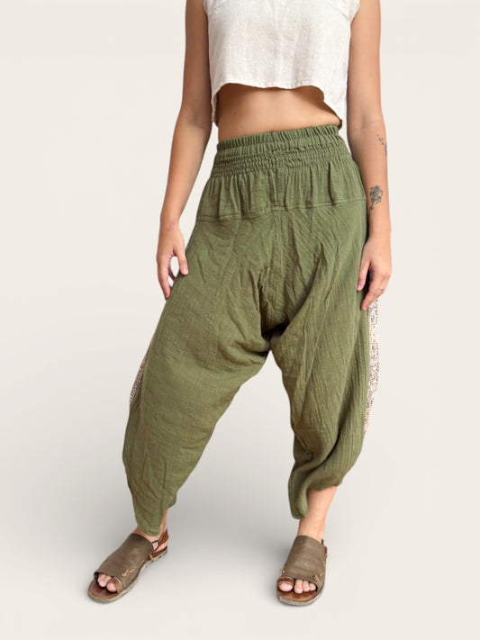 Calça Samurai Ganesha - Gaze de Algodão Verde