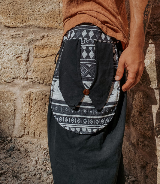 Om Pants - Black with Ethnic Print