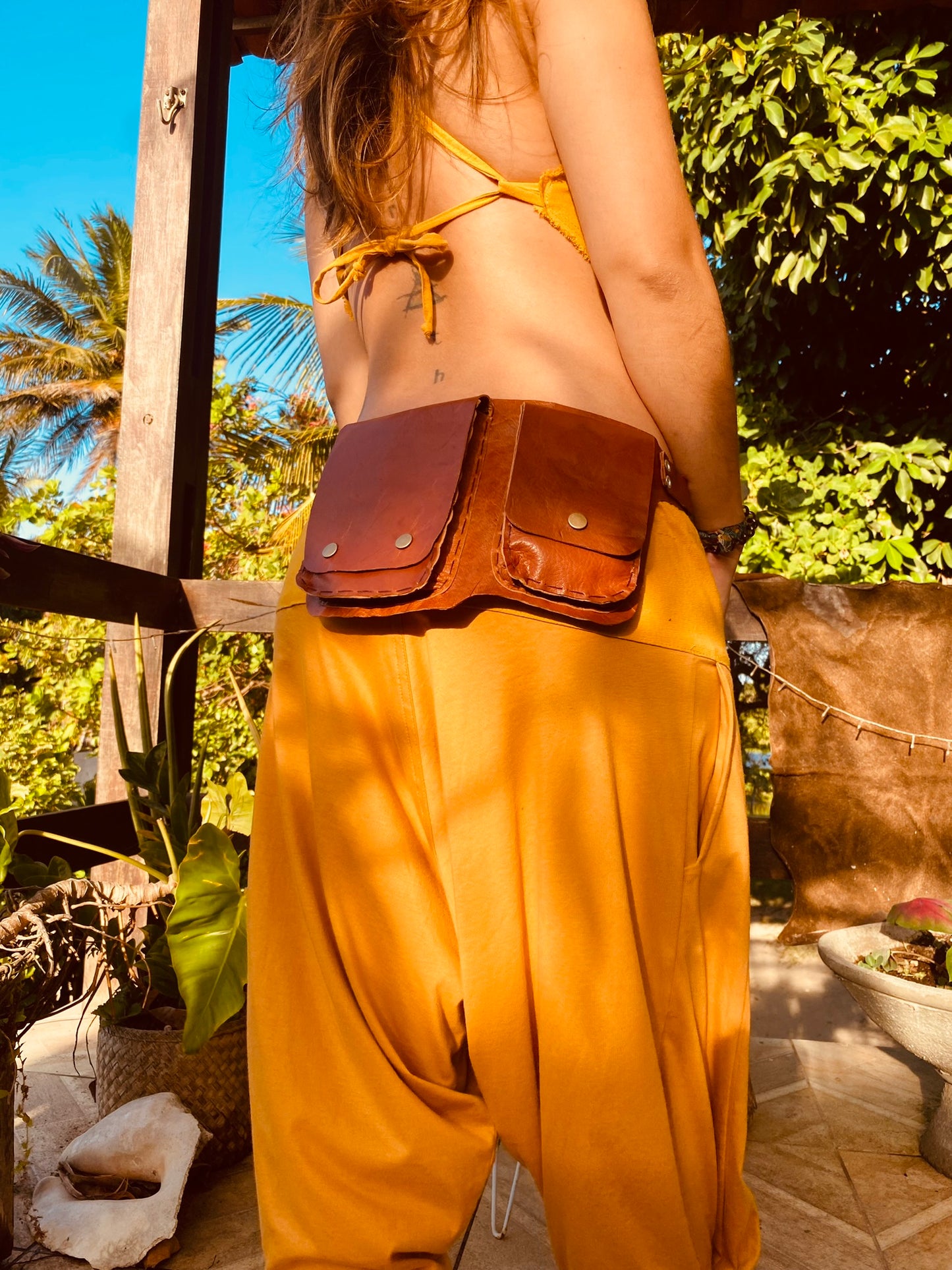 Cartucheira de Couro - Bolso Duplo Retangular