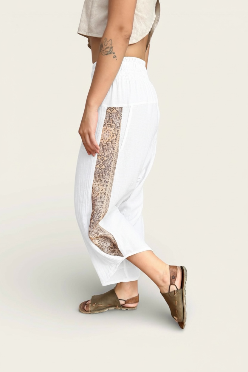 Calça Samurai Ganesha - Gaze de Algodão Branca