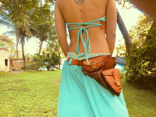 Top with leather flap - Ecological Aqua Green