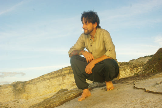 Calça Om c. Bolso Fechado - Verde Escuro com Bege