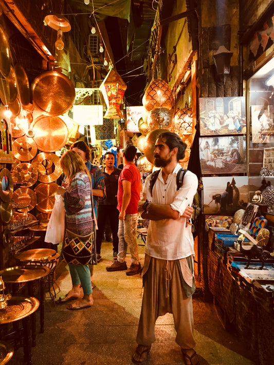 Calça Om em Malha Eco - Bege com Verde Escuro