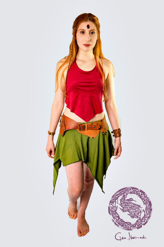 Gypsy Pointed Mini Skirt - Ecological Garden Green