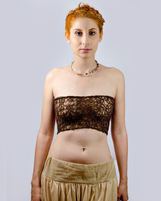 Top Costa Nua em Couro - Renda Marrom