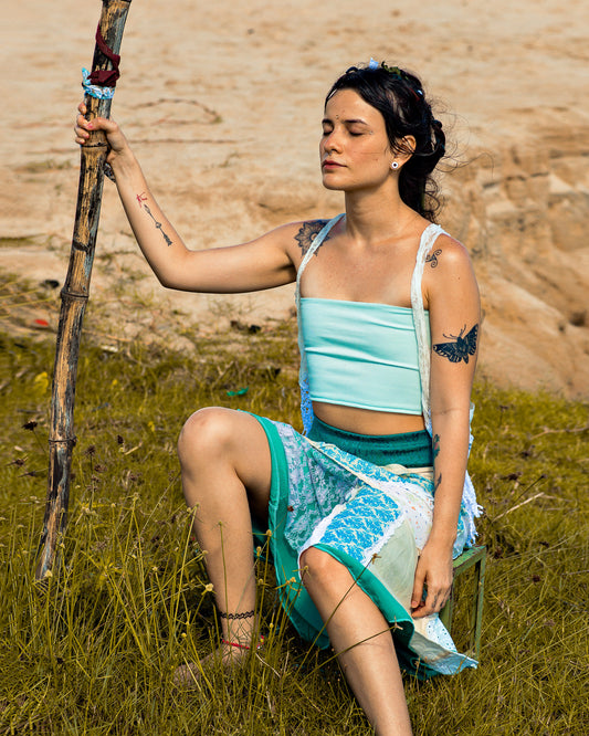 Saia Cigana - Azul com Branco