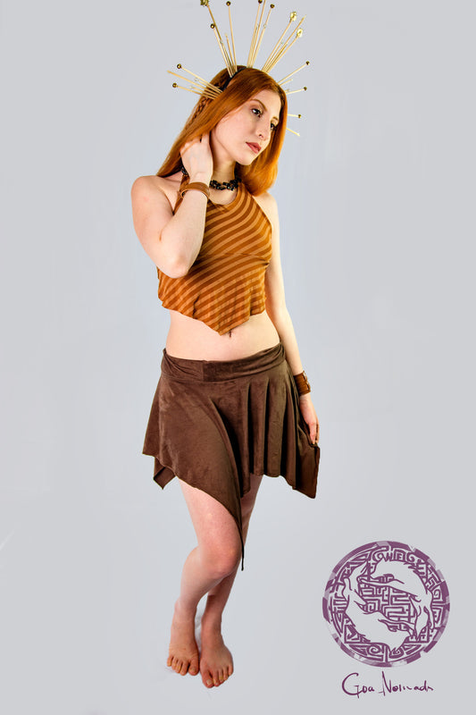 Saia Cigana de Pontas em Camurça Marrom