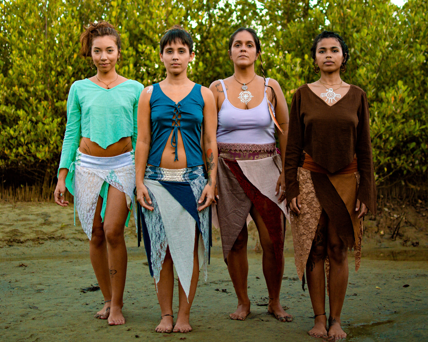 Cropped Pachamama Longo - Algodão Azul Petróleo