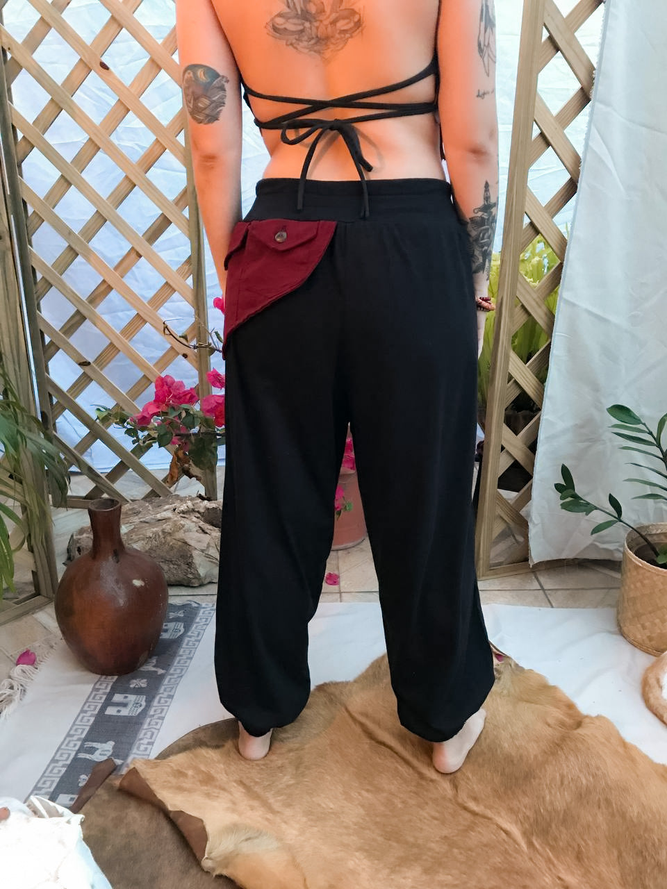 Calça Hindu Eco com Cartucheira - Preta com Vinho