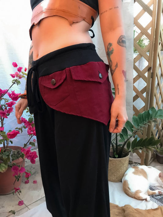 Hindu Eco Pants with Cartridge - Black with Wine