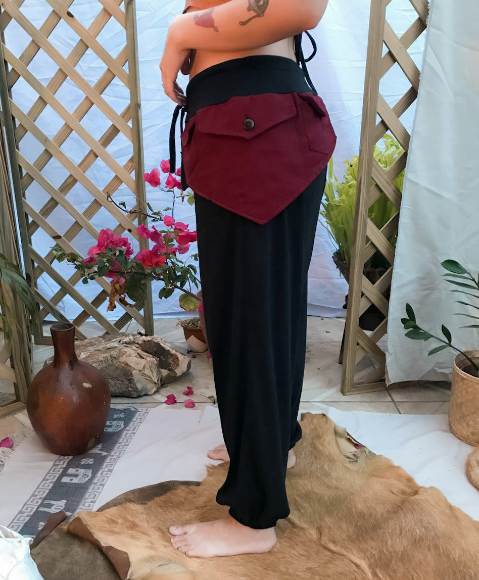Calça Hindu Eco com Cartucheira - Preta com Vinho