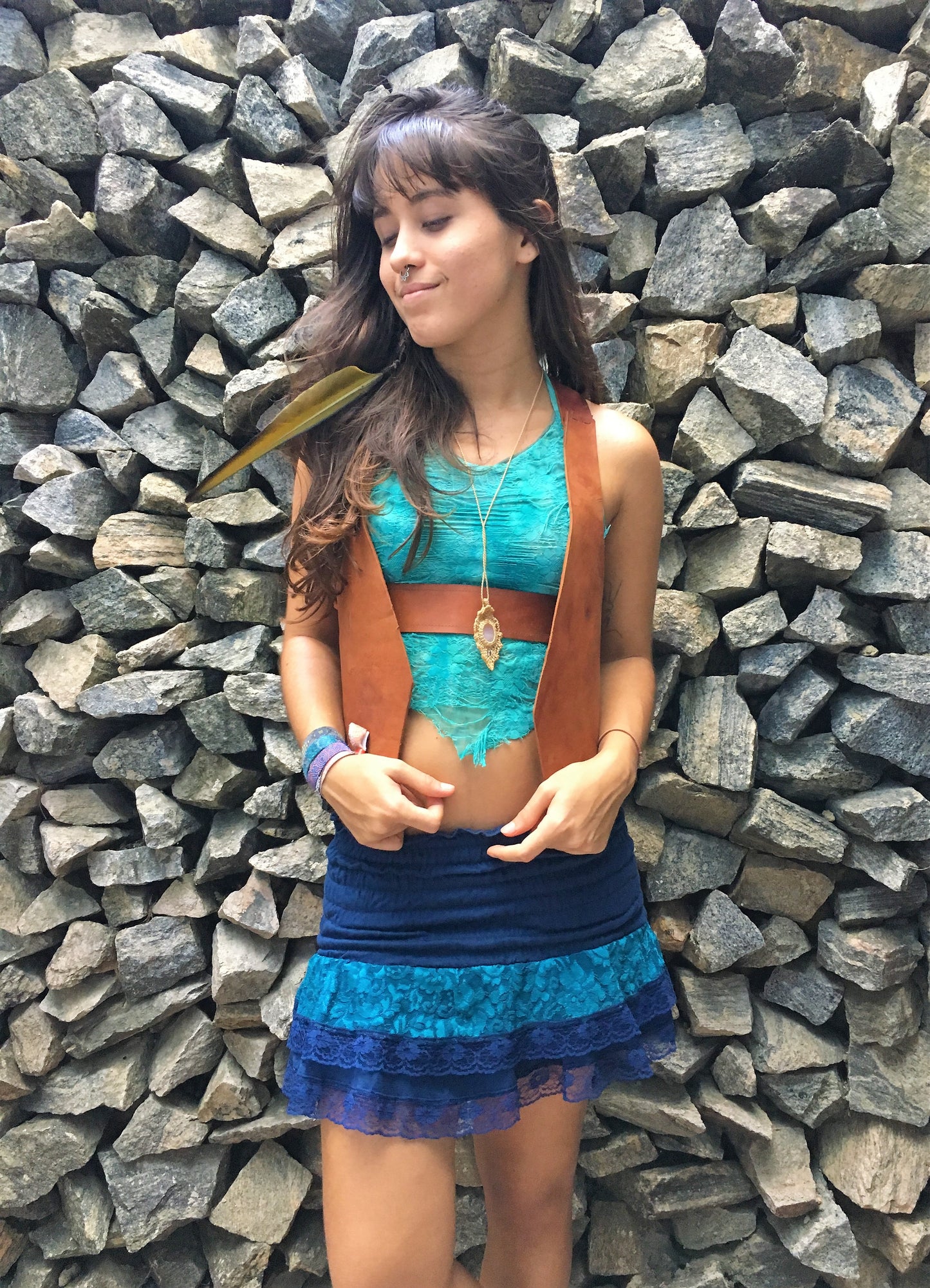 Mini Saia Cigana Azul Escuro