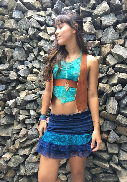 Mini Saia Cigana Azul Escuro
