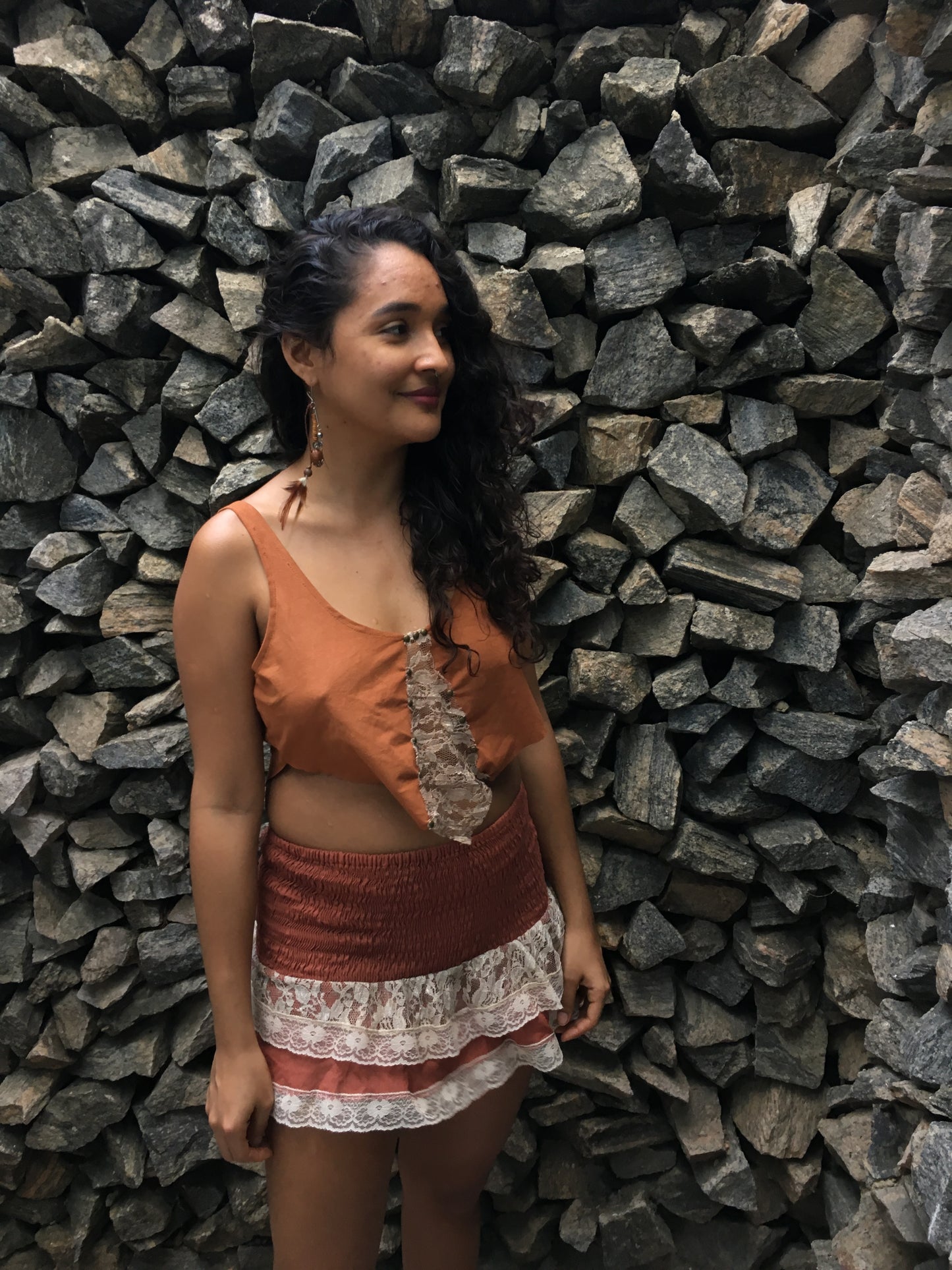 Blusa Goa com Renda - Camurça Terra