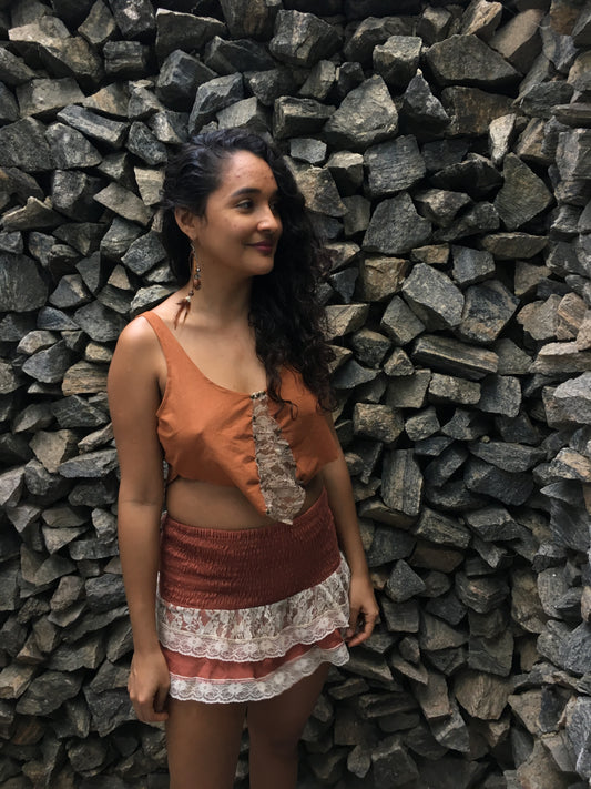 Blusa Goa com Renda - Camurça Terra