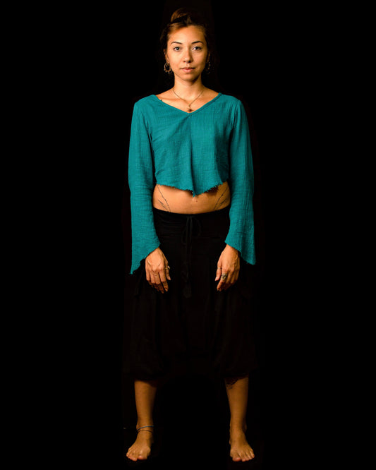 Blusa Witch - Gaze de Algodão Azul Petróleo