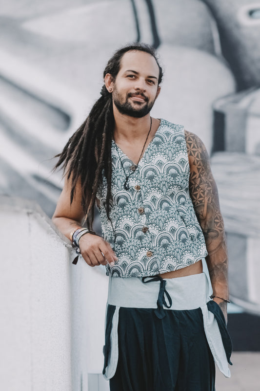 Colete Rústico em Jacarde Indiano Azul Claro