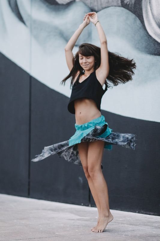 Blue and Black Pointed Gypsy Skirt