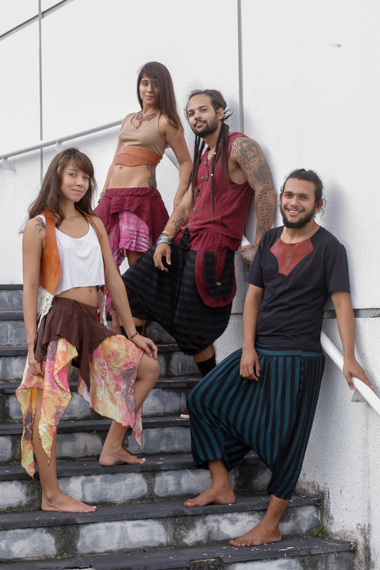 Pointed Gypsy Skirt in Brown Suede with Silk