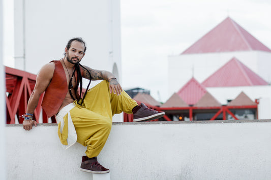 Om Pants - Mustard with Off White Linen