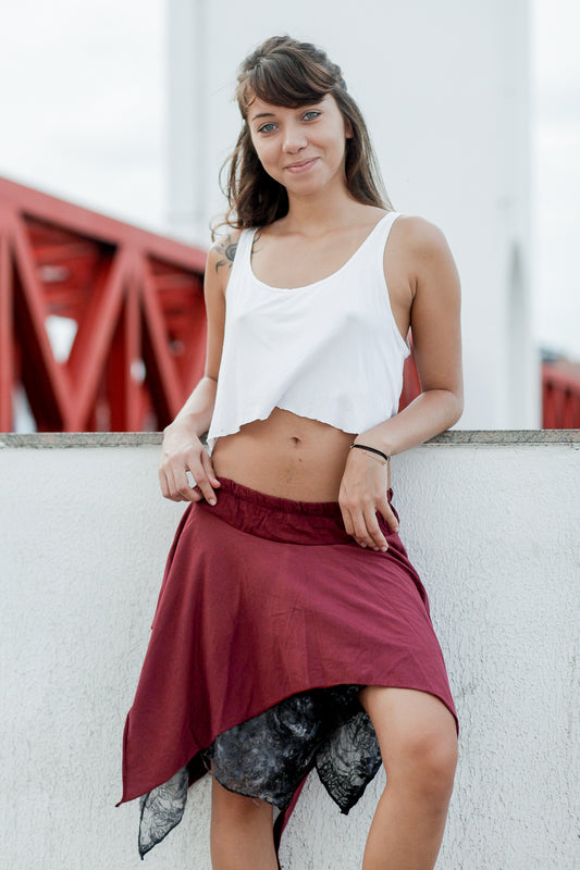 Wine and Black Pointed Gypsy Skirt