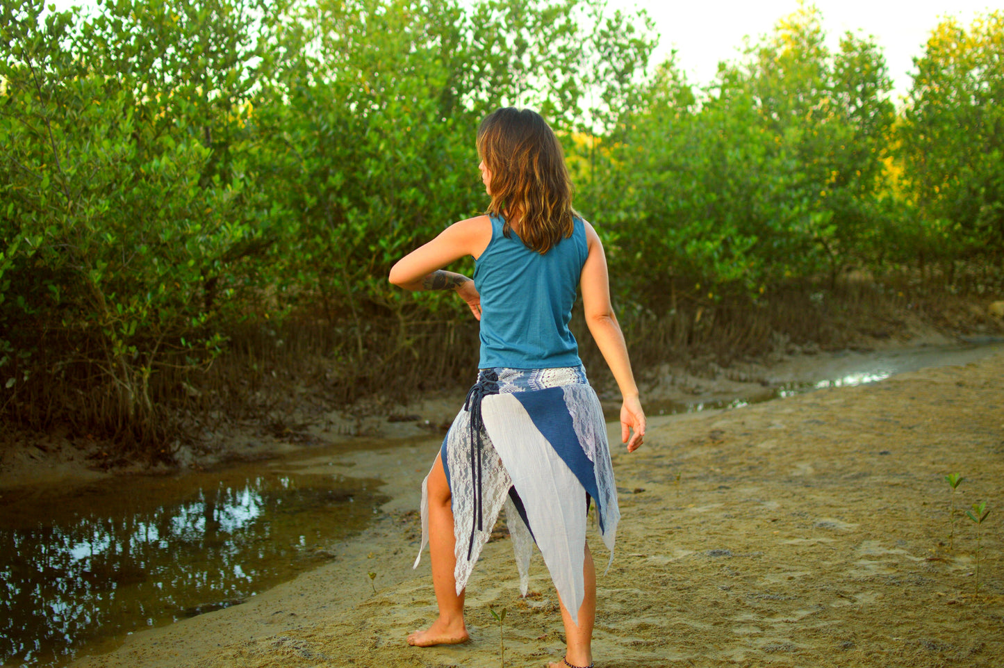 Cropped Pachamama Longo - Algodão Azul Petróleo