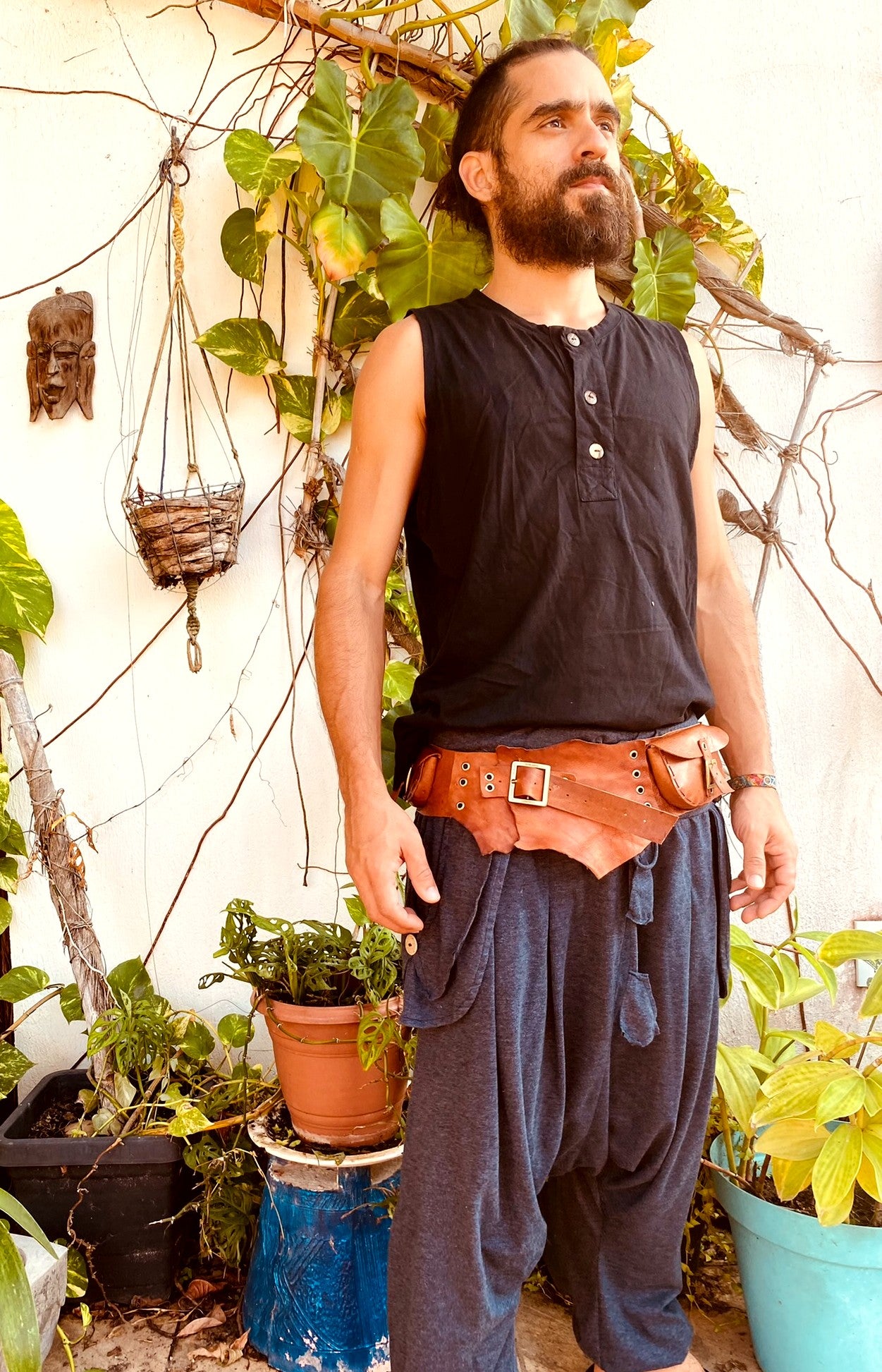 Cartucheira de Couro Natural com Pedra - Bolso Triplo