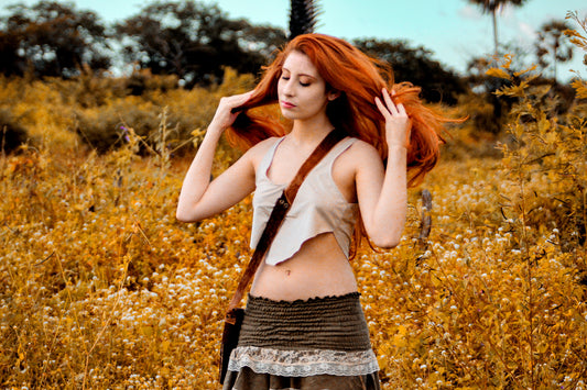 Mini Saia Cigana Verde com Renda Bege