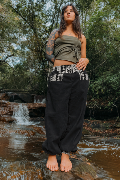Calça Hindu Ganesha - Linho Preto