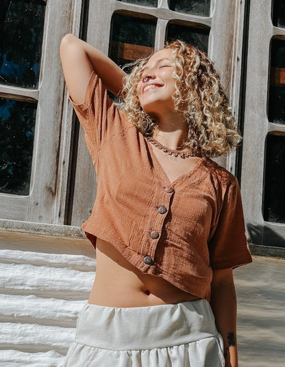 Blusa Capadócia - Gaze de Algodão Mascavo