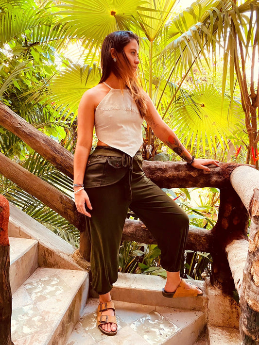 Hindu Pants with Cartridge - Dark Green