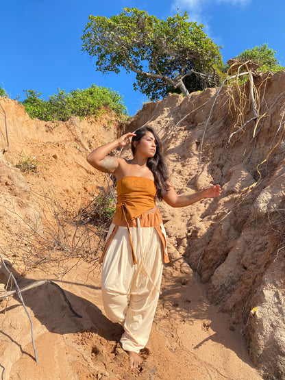 Om Trousers in Ecological Mesh - Beige with Earth