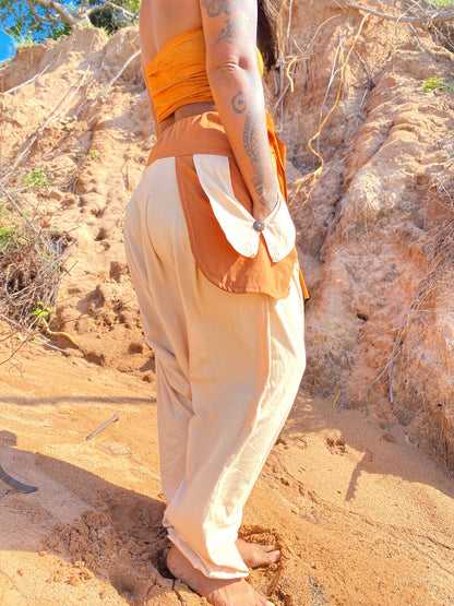 Om Trousers in Ecological Mesh - Beige with Earth