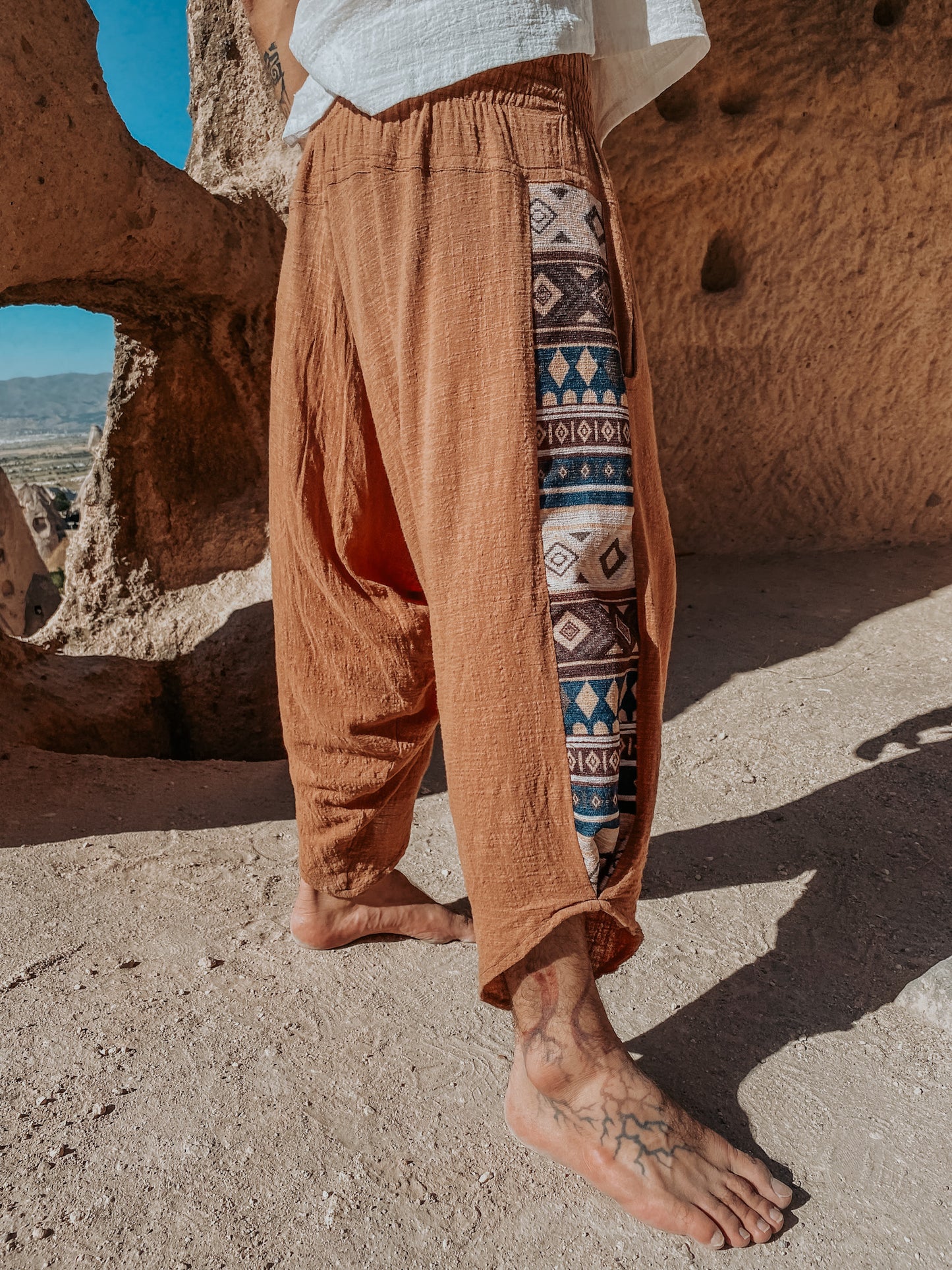 Calça Samurai Ganesha - Gaze de Algodão Mascavo