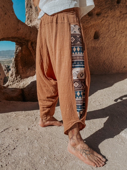 Calça Samurai Ganesha - Gaze de Algodão Mascavo