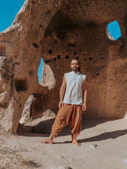 Calça Samurai Ganesha - Gaze de Algodão Mascavo