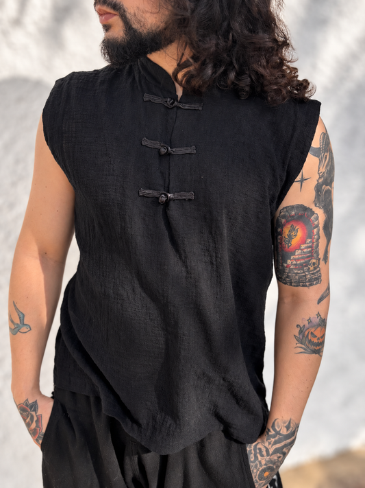 Camisa Buddha - Gaze de Algodão Preta