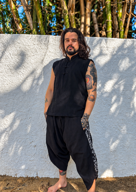 Camisa Buddha - Gaze de Algodão Preta