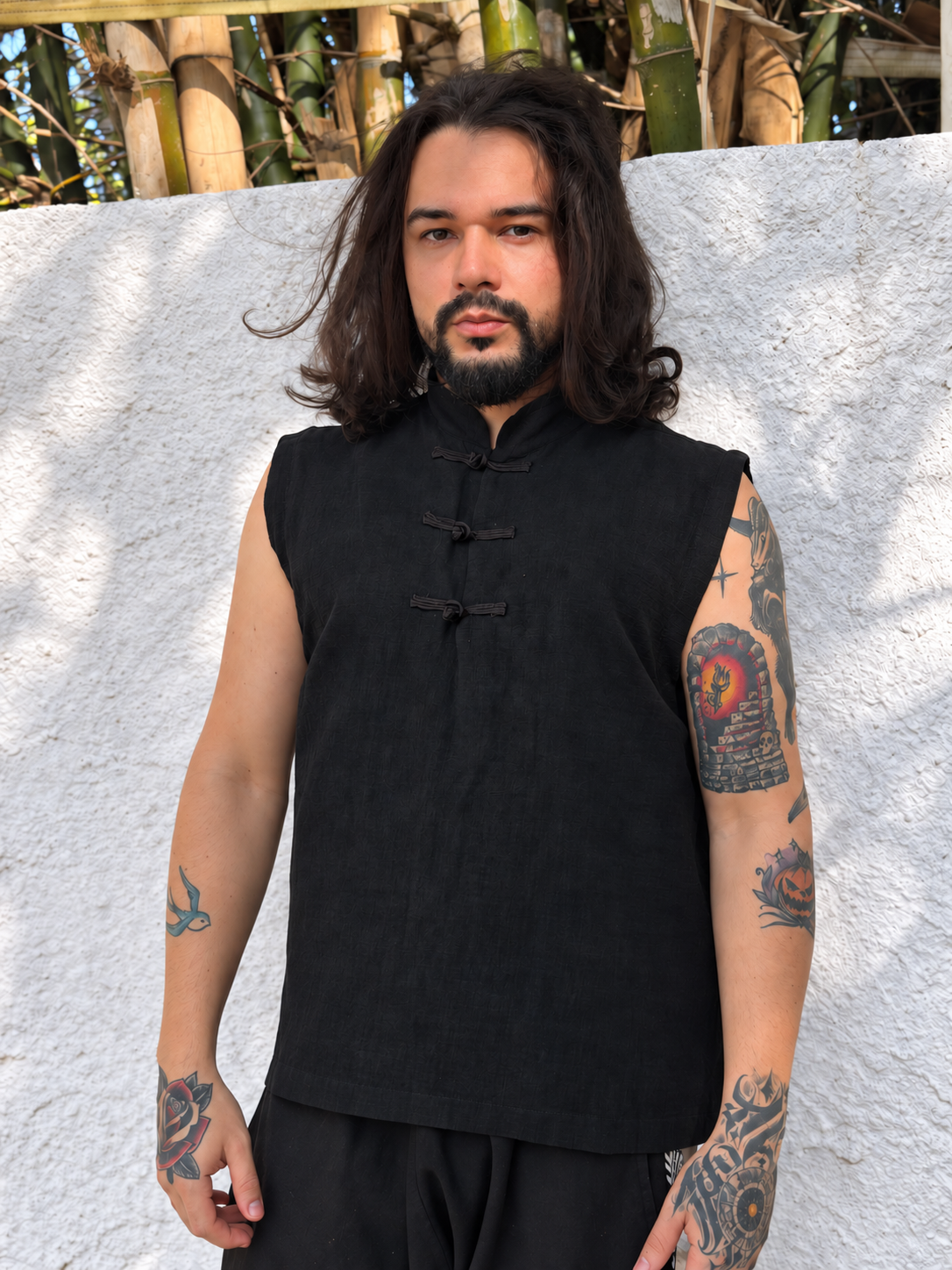 Camisa Buddha - Gaze de Algodão Preta