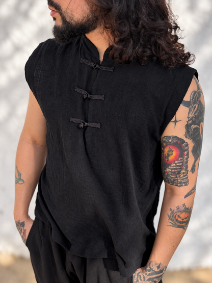 Camisa Buddha - Gaze de Algodão Preta