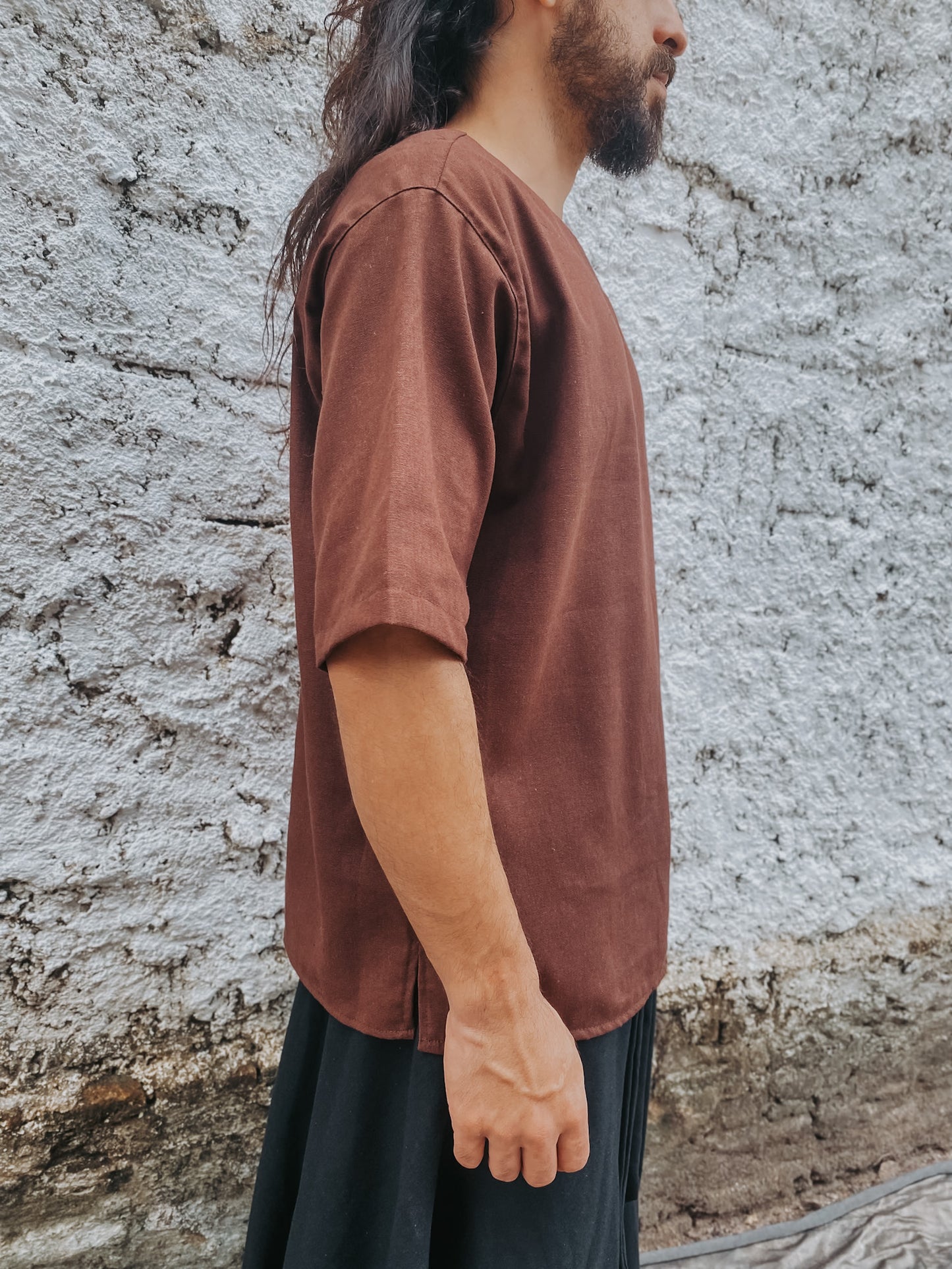 Camisa Canoa Oversized - Linho Marrom M (Bazzar)