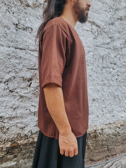 Camisa Canoa Oversized - Linho Marrom M (Bazzar)