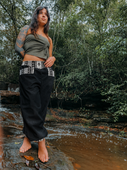 Calça Hindu Ganesha - Linho Preto