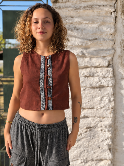 Cropped Electra - Linho Marrom
