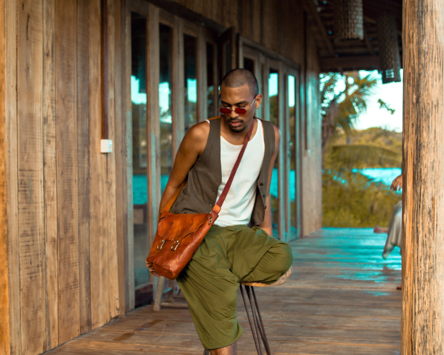 Om Pants - Military Green with Ethnic Jacarde