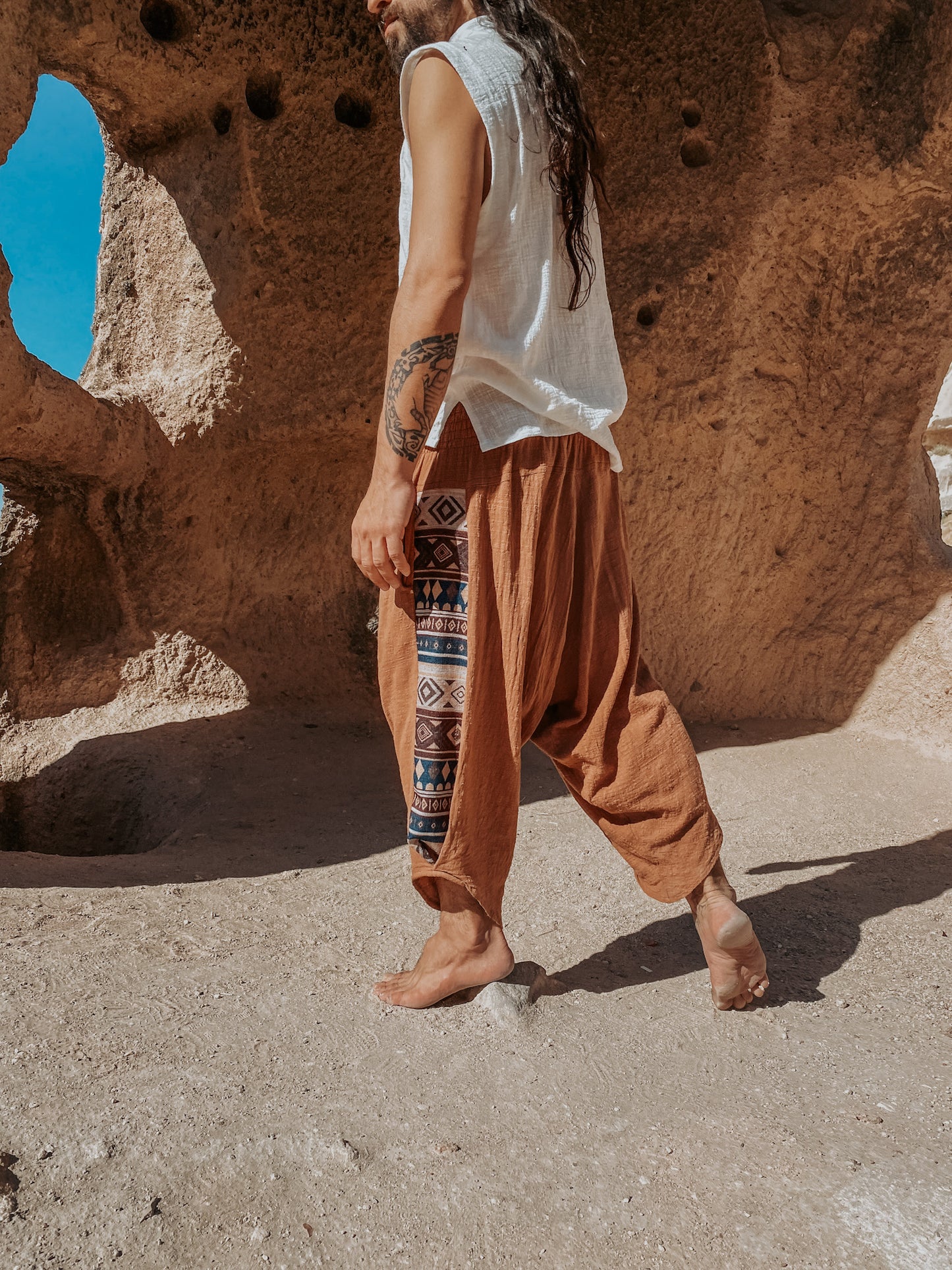Calça Samurai Ganesha - Gaze de Algodão Mascavo