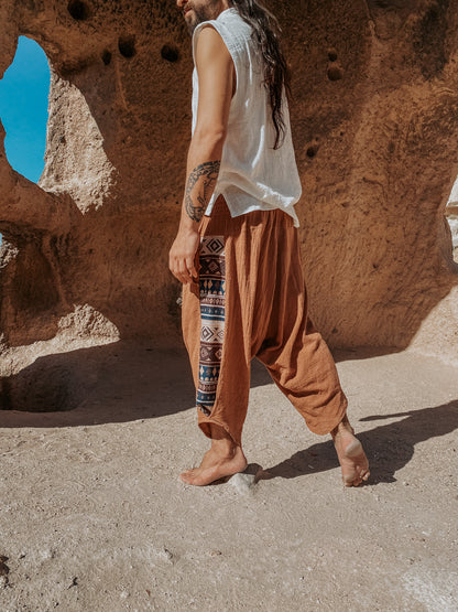 Calça Samurai Ganesha - Gaze de Algodão Mascavo